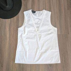Rochas Paris White Cotton Sleeveless Blouse Small